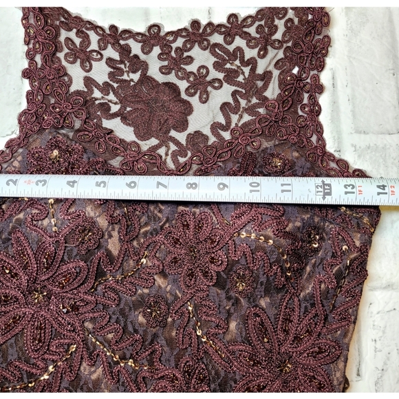 SUE WONG Nocturne Womens Evening Dress Size 4 Burgundy Lace Embroidered Beaded - Picture 14 of 16